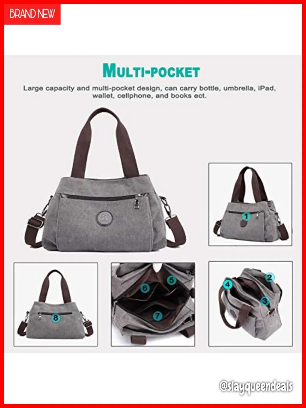 Canvas Hobo Crossbody Bag with Multi Compartments Women's
